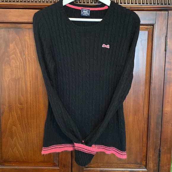 Le Tigre vintage cable crewneck pullover with sweet pink angora trim and tiger - Picture 2 of 14